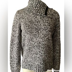 Chap’s Black & White Semi-Cowl Button Collar Sweater
